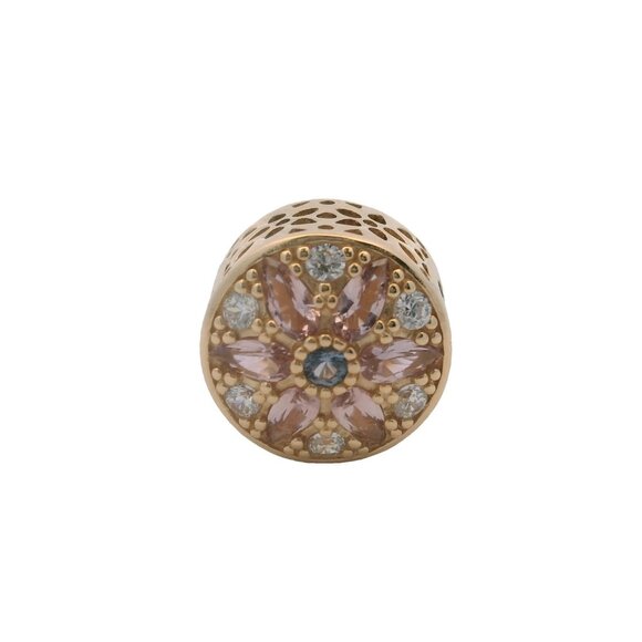 Retired Pandora Solid 14kt Yellow Gold and CZ Opulent Floral Spacer Slider Charm - Picture 2 of 5